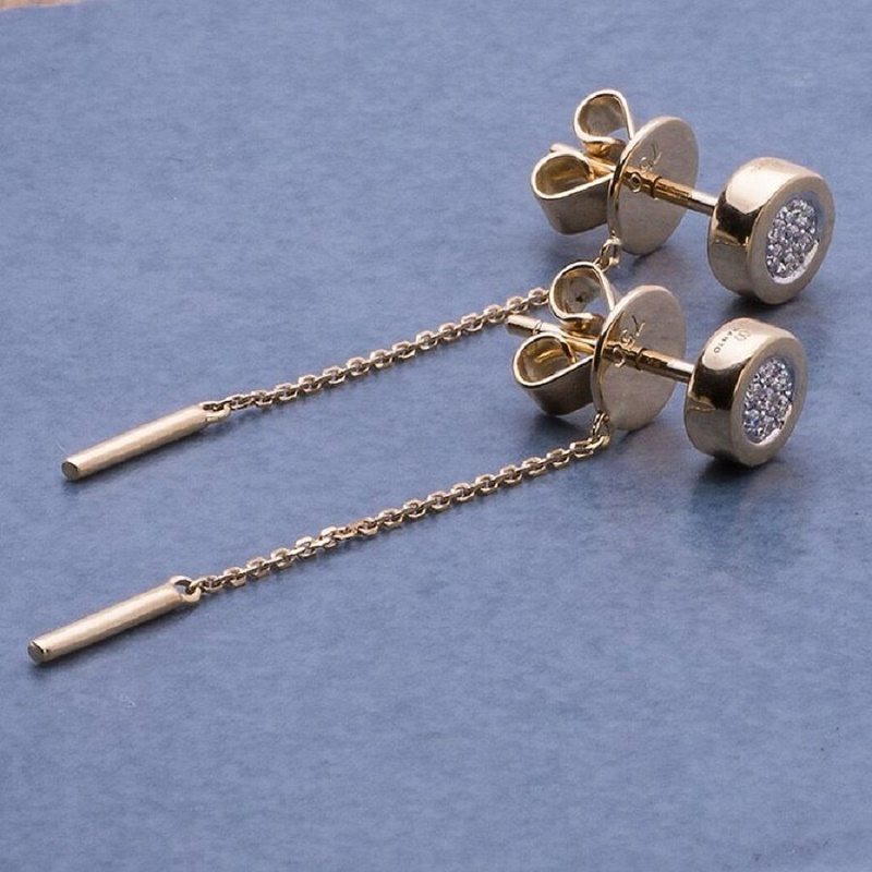 18ct Yellow Gold and Diamond Earstuds with Yellow Gold Drops