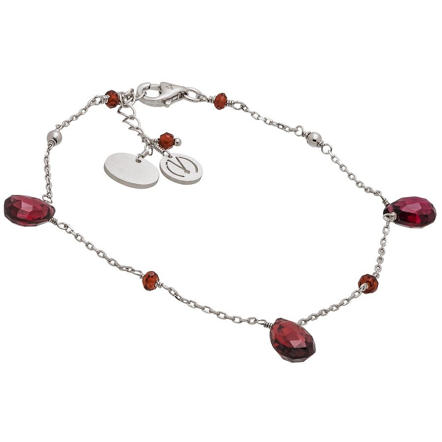 Garnet and silver bracelet with engraving tag