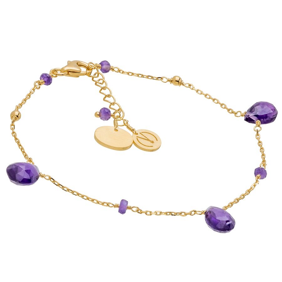 Cari Amethyst & Yellow Gold Bracelet with engraving tag